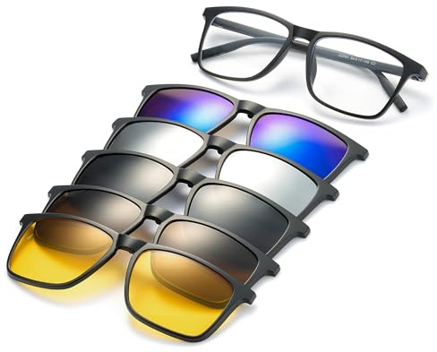 JIM HALO Magnetico 5Pcs Polarizzati Clip su Occhiali da Sole per Uomo Donna Piazza Occhiali da Vista in Forma Sopra la Guida Notturna 2298