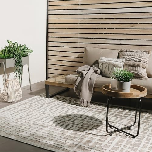 benuta Basic In- & Outdoor Teppich Flora - Beige 320x420 cm - Geometrisches Design - Wetterfest & UV-beständig - Für Balkon, Terrasse, Garten - Küchenteppich & Wohnzimmerteppich - Pflegeleicht Robust