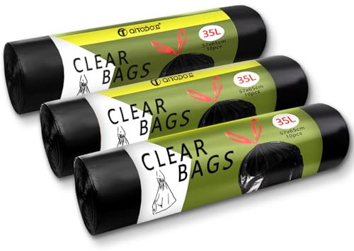 Aitodos® 30PCS Sacchi Spazzatura-35L, LxH: 57x65cm, Nero, Polietilene-Sacchetto Della Spazzatura, UE Adatto per la Maggior Parte dei Medi ''35L'' Pattumiera, Adatto per Cucina e Soggiorno