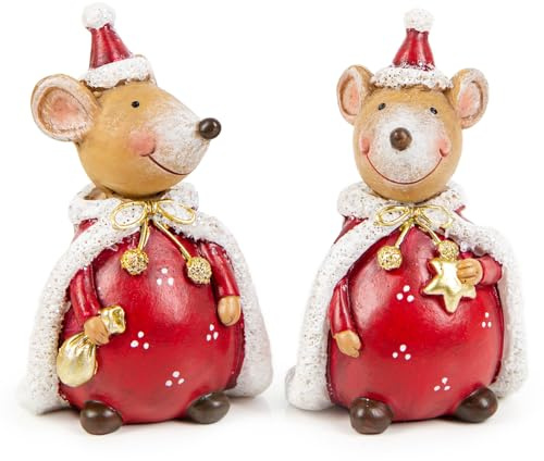 Logbuch-Verlag 2 Weihnachten Mäuse Deko Weihnachtsmaus Figuren rot kurioses Geschenk Weihnachtsdekoration Santa 9 cm rot weiß