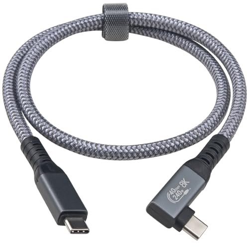 Leehitech Câble Thunderbolt 4/USB 4 Coudé 90 Degrés, 40 Gbit/s, 240W Type C Charge Rapide, 8K60Hz HDR avec Samsung S24/S23, Compatible Thunderbolt 3, Macbook, SSD (1M)