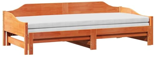 vidaXL Tagesbett, Gästebett Ausziehbar ohne Matratze, Schlafsofa Bettsofa für Wohnzimmer Schlafzimmer, Ausziehbett Bettgestell Sofabett, Wachsbraun 90x190cm Massivholz