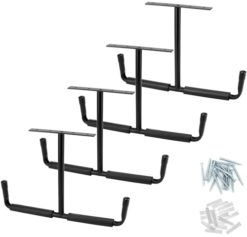 QWORK® 4 Pièces Crochets de garage robustes, crochets de plafond 42.5 cm avec crochets doubles, pour pneus de voiture, équipements sportifs, échelles, vélos