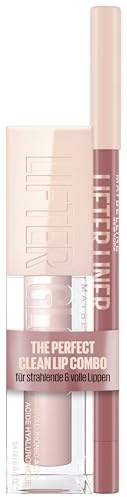 Bundle of Maybelline New York Glänzender Lipgloss für voller wirkende Lippen, Feuchtigkeitsspendend, Mit Hyaluronsäure, Lifter Gloss, Farbe: Nr. 002 Ice (Nude), 1 x 5,4 ml + LIFTER LINER 07 BIG LIFT