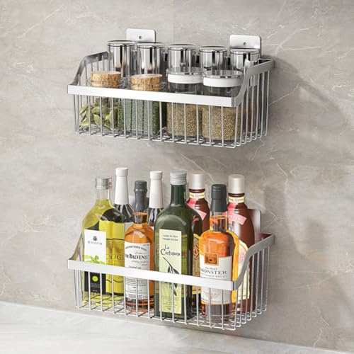 SUS304 Stainless Steel Wire Basket, Hanging Wall Organizer Cabinet Storage Basket, Wall Mounted Shelves for Home Kitchen Bathroom, 2-Pack