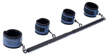 Black Adjustable Exercise Stainless Steel Spreader Bar with 4pcs Blue Serpentine PU Adjustable Straps, Yoga Training Fitness Gear, Workout Bar,Sports Gym Kit