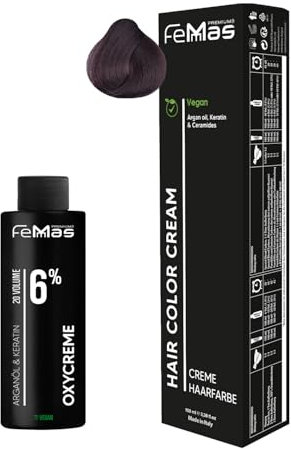 Femmas Haarfarbe Set Dunkelblond Mahagoni 6.5 I Hair Color Cream 100ml + Oxycreme 100ml 6% I Permanente Haar-Coloration + Entwickler I Schonend & langanhaltend I Salon-Haarfarbe für Zuhause