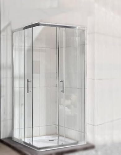 Corner Entry Shower Enclosure Chrome Walk in Cubicle Sliding Door Shower Tray and Riser Kit Options (700mm x 700mm Shower Enclosure)