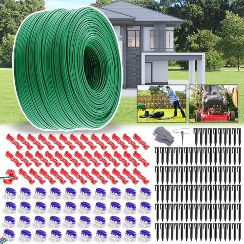 Cable Peripherique Robot Tondeuse 200m,Fil Robot Tondeuse,Universelles Cable Tondeuse+100Piquets+40Connecteurs de Câble+40Bornes de Connexion,Tondeuse Gazon Fil Périphérique,Accessoires pour tondeuses