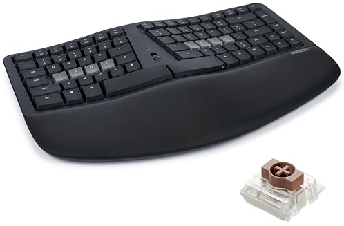 KINESIS mWave Ergonomic Keyboard for PC (Black) | Mechanical Switches | Bluetooth & USB | Programmable | Backlit | Windows Modifiers & Hotkeys