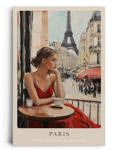 Paul Sinus Leinwandbild 40x60cm Leinwandbild Paris romantische Kunst stilvolle Eleganz Eiffelturm Café Szene urbane Ästhetik französischer Charme