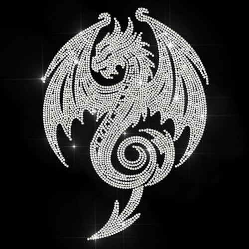 MAYJOYDIY Calcomanía de transferencia de calor con diamantes de imitación de dragón, transferencia de calor, transferencia de diamantes de imitación de animales salvajes, calcomanías para planchar