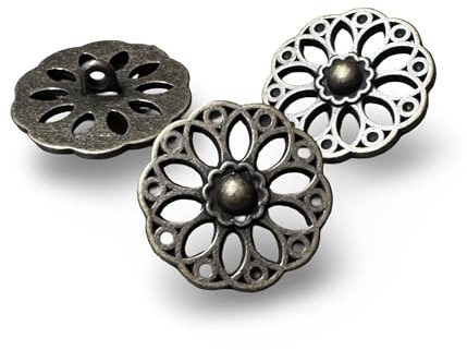 10 stycken mässingsfärgade metallknappar, knopp, blomma, blomma, ögleknopp, 15 mm eller 20 mm (15 mm)