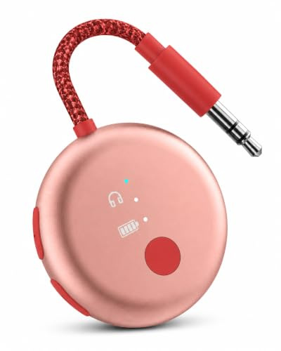 Avantree SoundJet R1 - Bluetooth-Adapter fürs Flugzeug mit 25 Std. Akku | Qualcomm aptX Adaptive und HD, Verbindung für zwei Kopfhörer, USB-C-Laden sowie Einzel- und Doppelstecker - Rosa