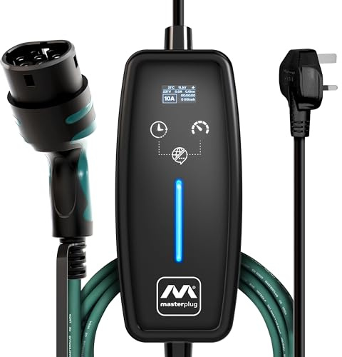 Masterplug EVCM221008-MP Ladekabel für Elektro- und Hybridfahrzeuge, 8 Meter, Modus 2, 3-poliger UK-Stecker auf Typ-2-Kfz-Ladegerät, 2,4 kW, EVCM221008-MP