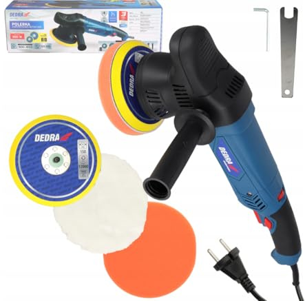 Ponceuse-lustreuse roto-orbitale, électrique DEDRA, puissance 900W, vitesse de rotation 1500-4500 tr/min, deux plateaux interchangeables 125/150mm, long câble d'alimentation