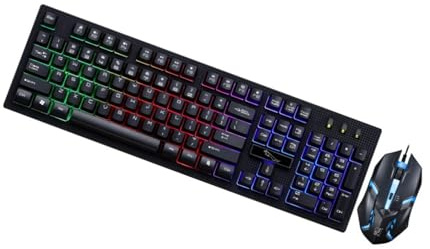 FUNNETOYU 1 Set Tastiera e Mouse USB Meccanici Luminosi Ergonomici per Gaming Moda Compatibile con Computer e Notebook e