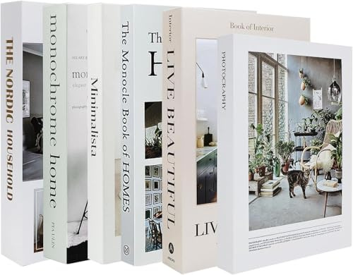 PQHIQ 6 Pack Faux Books Decorative Art & Design Themed Fake Books with Hardcover, Aesthetic Bookshelf Decor Ornaments for Shelves, Home Living Room, Coffee Table, Bedroom, Cafe Book Shelf Decorations