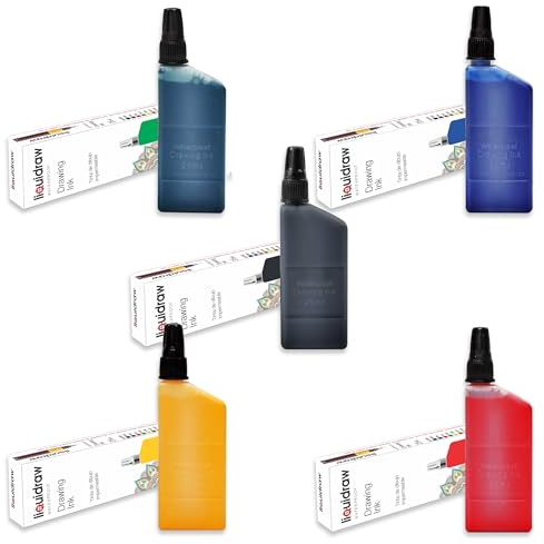 Liquidraw Inchiostro per disegno tecnico, impermeabile, 25 ml, colori assortiti (compatibile con penne Rotring Isograph) (5 colori assortiti)