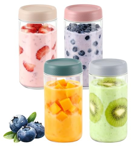 4 Pezzi Barattoli di Vetro con Coperchi,750ML Barattoli Meal Prep,Vasetti Vetro Con Coperchio A Vite,Confezione da Bicchieri Overnight Vetros Oatmeal per Marmellata,Overnight Oats,Miele Conservazione