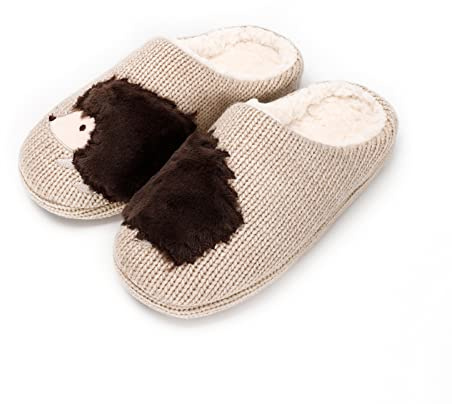 AONETIGER Zapatillas Casa Mujer con Felpa Bonitas Novedosas Pantuflas Hombre Invierno Cálida Mullidas Antideslizantes Slippers(46/47EU,Erizo Marrón Oscuro)