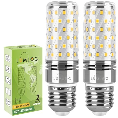 Lumlog E27 LED Bulbs Cool White 10W 6000K, E27 Edison Screw Light Bulbs, 100W Incandescent Equivalent, 1700LM Non-Dimmable Corn Light for Home Lighting, 220-240V, Pack of 2 [Energy Class C]