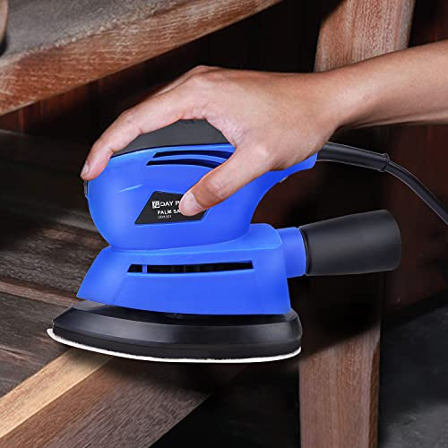 Electric Detail Sander,130W, Detail Mouse Sander for Wood with Dust Collection System, 6 Pcs Sandpapers for Tight Spaces Sanding in Home Decoration,Blue