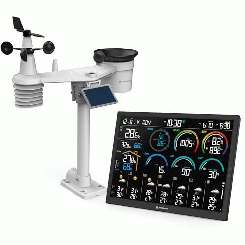 Bresser 4CAST Profi WLAN Wetterstation Funk mit 8 in 1 Außensensor | Innentemperatur und Außentemperatur, Luftfeuchtigkeit, Regenmesser, Windmesser, UV, Licht, WBGT, Wettervorhersage, App