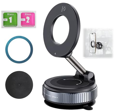 NIRJIK Soporte para teléfono móvil para coche con ventosa, giratorio 360°, soporte magnético para teléfono móvil, compatible con MagSafe Allen Smartphones, para parabrisas, cristal cualquier