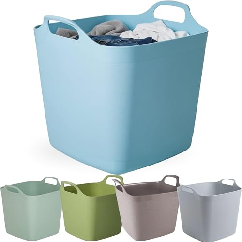AOC24 - Plastic Flexible Tub 40L - Square Laundry Washing Tubs, Lightweight Multipurpose Garden Flexi Bucket, Indoor Outdoor Durable Container - Toys Clothes Tools Storage Tub Color (Assorted, L)