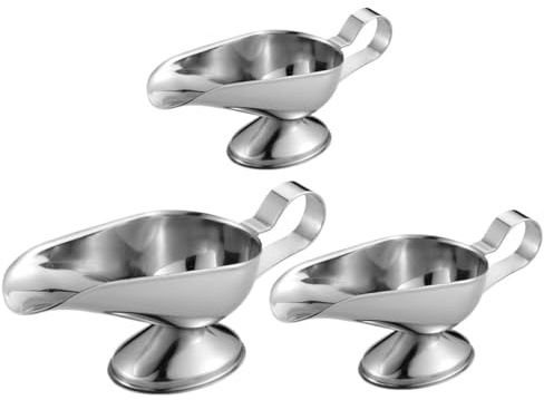 POPETPOP 3 pièces Saucière Inox Bateau à Sauce Ergonomique pour Condiments Huile Vinaigre Épices Cuisine Restaurant