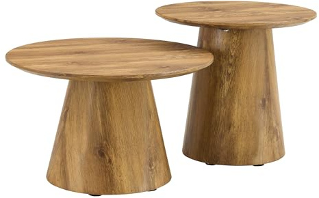 JUFU Couchtisch rund 2er Set Holz, Wohnzimmertisch 50cm mit Tischplatte aus MDF und Trichterförmige Basis, Tisch 60cm für Wohnzimmer & Schlafzimmer, Skandinavischer Stil