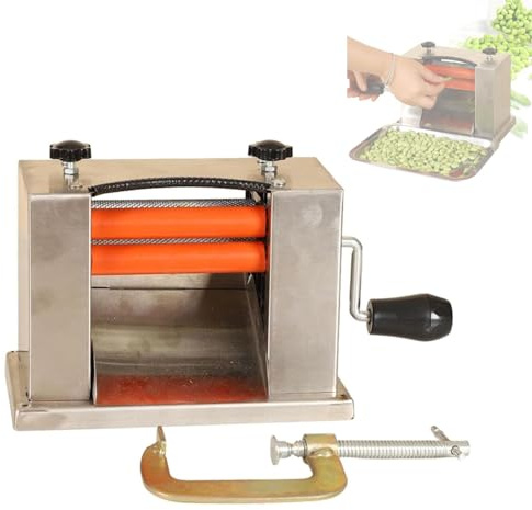 Máquina peladora de guisantes, manivela manual con rodillos de ajuste automático, pelador rápido de baja rotura, acero inoxidable para uso doméstico y restaurante