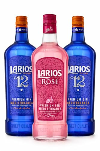 Pack Larios Gin Premium 3 Botellas – 2 Gin Mediterránea 12 + 1 Rosé con Fresas 70cl