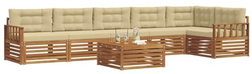 vidaXL Outdoor-Sofagarnitur mit Kissen 7 pcs Natur und Beige, Gartenbank, modernes Ecksofa, strapazierfähige Sitzmöbel, Lounge für Terrasse, stylischer Komfort