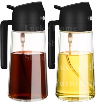 HNULGVI Dosatore per Salsa di soia 2 spruzzatori di Olio Spray for 2 in 1, 500 ml, Bottiglia di plastica versatore, Set di Gadget da Cucina, Accessori per la Cucina(2PC Black 500ml)