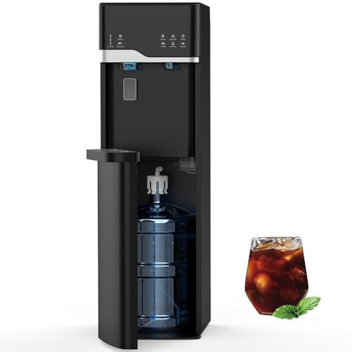Water Cooler Dispenser and Ice Maker, Bottom Loading, 3 Temperature Settings, 22lbs Daily Ice Capacity, Night Light, Empty Bottle Alert