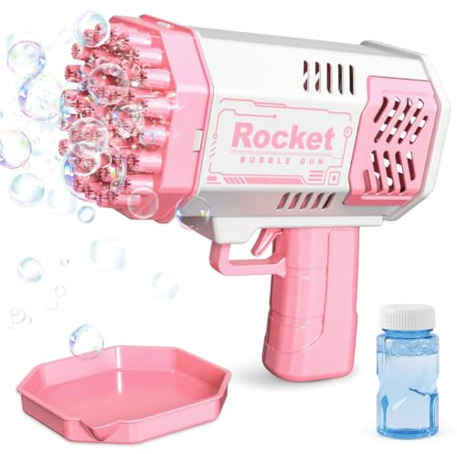 Pistola Bolle di Sapone, Cartoon Sparabolle di Sapone, Design a Colori con Giunzioni, per Bambini Giochi all'aperto e al coperto Festa a tema d'estate Compleanno, Rosa