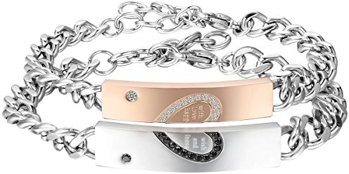 Cupimatch Paar Armband mit Kombinierte Herzform, Edelstahl Glänzend Poliert Pärchen Armkette Damen Herren Panzerkette für Weihnachten Jubiläum Hochzeit Geburtstag Valentinstag