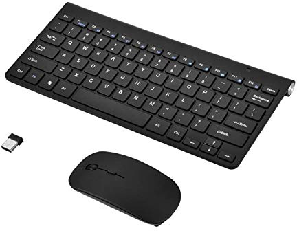Richer-R Inalámbrica Pack de Teclado Impermeable y Ratón Ergonomía, Keyboard y Mouse Pequeño y Liviano, para PC Win XP / 7/8, para computadora de Escritorio, PC y Ordenador portátil(Negro)