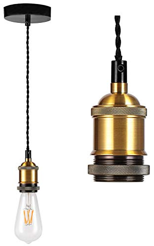 Bronze Gold Pendant Ceiling Rose with Twisted Braided Flex & E27 Lamp Holder - Suspended Pendant Light Fitting Kit