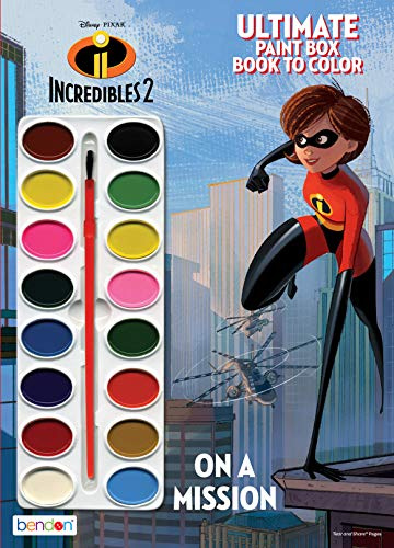 Disney Incredibles 2 Official Ultimate Paintbox Painting Activity Book with 16 Watercolor Paints, Bendon 42353