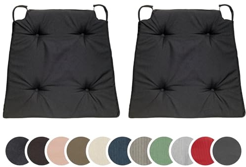 sleepling 2er Set Stuhlkissen, 42 (vorne) 35 (hinten) x 40 x 5 cm, Schwarz | Sitzkissen für Stuhl & Bank mit Klettverschluss, Indoor & Outdoor, 100% Baumwolle, Made in EU, Waschbar bis 30 Grad, 2 Stück
