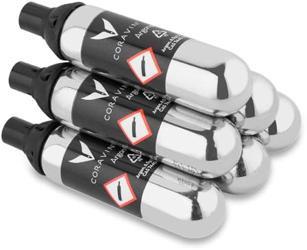 Coravin - Gaz Argon Capsules en Acier Inoxydable - à Utiliser avec Les Systèmes et Dispositifs de Préservation du Vin Une Capsule Conserve Jusqu’à 15 Verres, Pack de 6