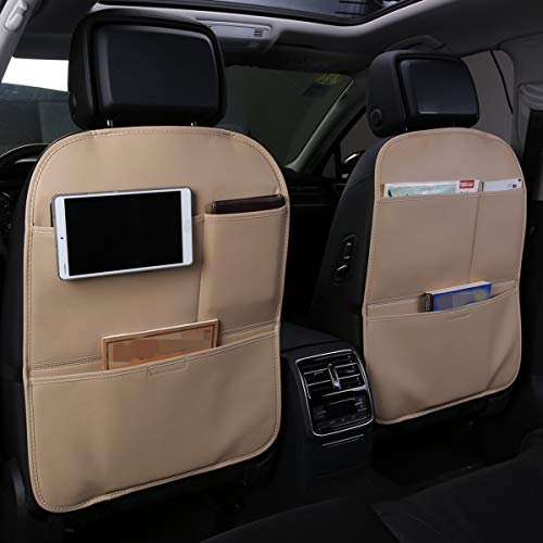 HONCENMAX Auto Rückenlehnenschutz, Rückenlehnen Kinder Rücksitztasche, Große Taschen und iPad Fach, Auto Rücksitz Organizer, Wasserfester Autositz Rückenschutz, Kick-Matten-Schutz [2 Stück]