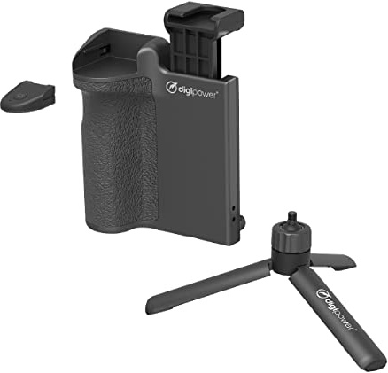 DigiPower TP-RHG10 - Empuñadura para cámara con Mando a Distancia Bluetooth Desmontable, Soporte para teléfono móvil y Mini trípode, Color Negro
