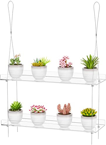 OtNiap 2-stöckiges transparentes Hängeregal, 40,6 cm, für Innenfenster, Pflanzenständer, Blumentopf-Organizer, Aufbewahrung für Fenster, Kräuter, Mikrogrün, Sukkulenten, Blumen