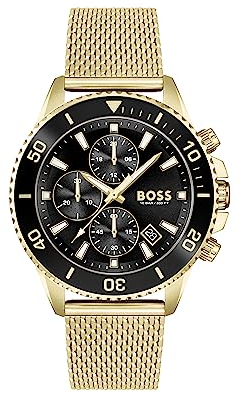 BOSS Chronograph Quartz Watch for Men Admiral Collection with Gold Colored Stainless Steel Mesh Bracelet - 1513906