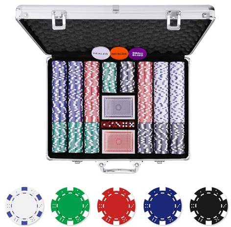 Homwom Poker Chip Set - 500PCS Poker Chips with Aluminum Case, 11.5 Gram Chips for Texas Holdem Blackjack(500pcs)