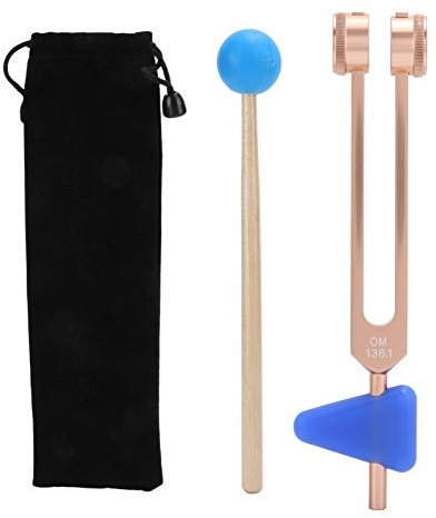 Agatige Stimmgabeln Set, OM 136.1HZ Aluminiumlegierung Stimmgabel, Klangheilungstherapie Stimmgabel mit Hammer & Aufbewahrungstasche für Meditation, Yoga und mehr(Roségold)